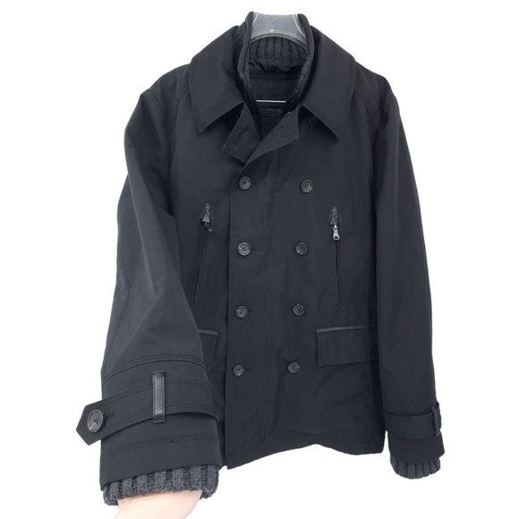 Zara Man Classic Sport Black Double Breasted Peacoat Zip Out Liner Coat Jacket L - Picture 2 of 12